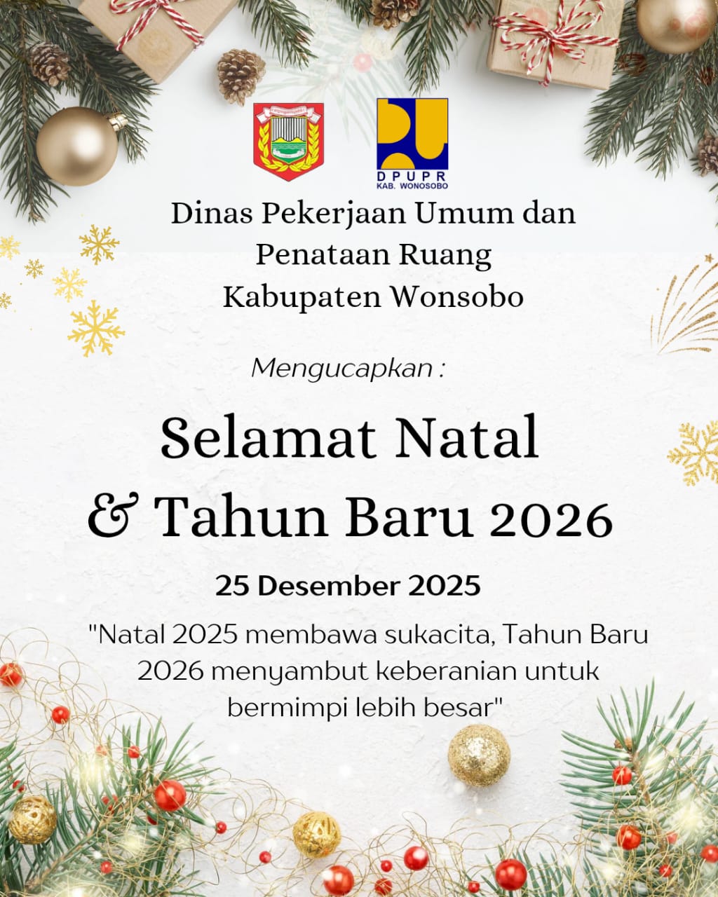 Dinas Pekerjaan Umum Dan Penataan Ruang Kabupaten Wonosobo Mengucapkan